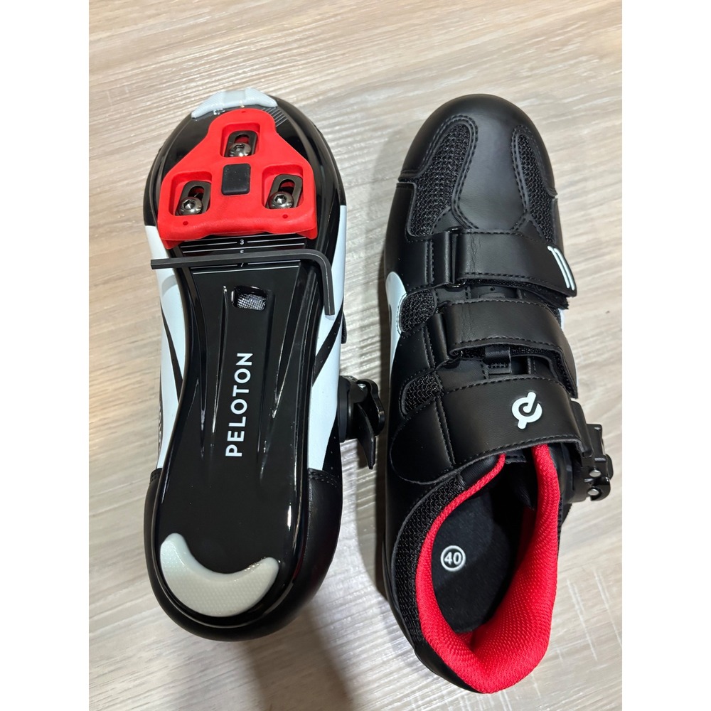 Peloton Cycling Shoes Black White Red EU 40 with Cleats and Hex Key M7.5 W9 - Picture 4 of 6